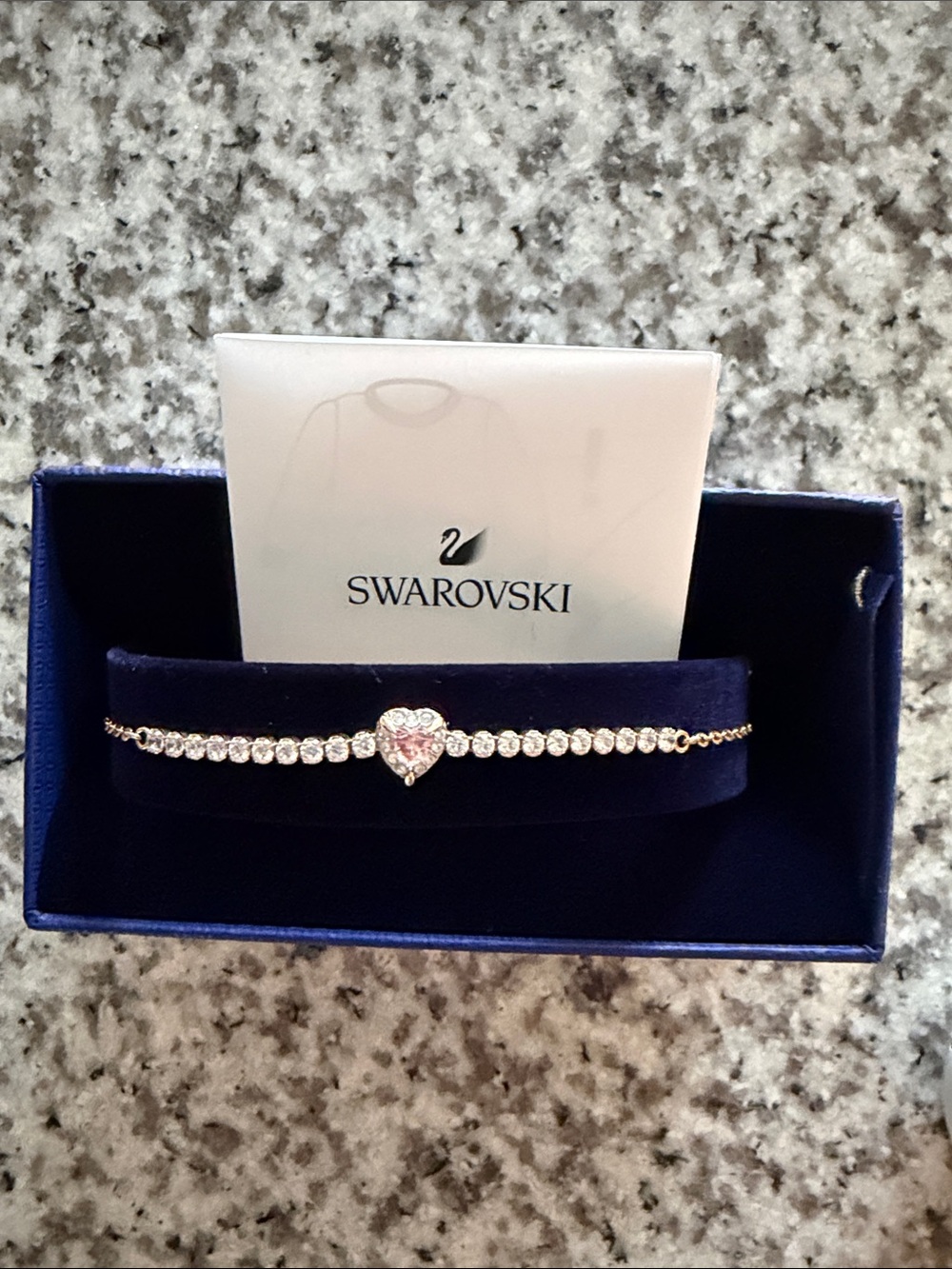 Swarovski Rose Gold Bracelet with Pink Heart and Clear Crystals